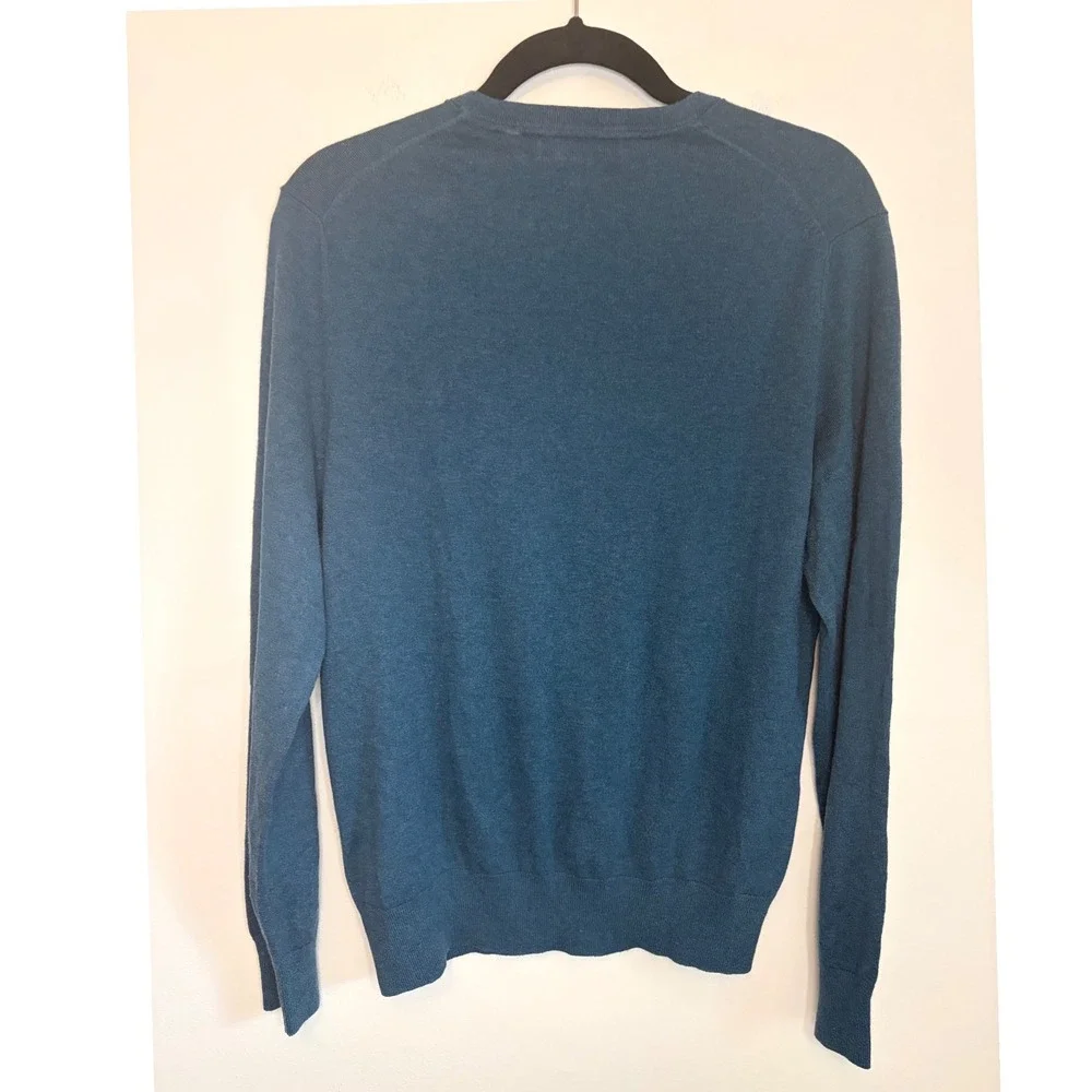 Banana Republic Mens Luxury Blend Silk Cashmere V-Neck Sweater Teal Blue M Soft